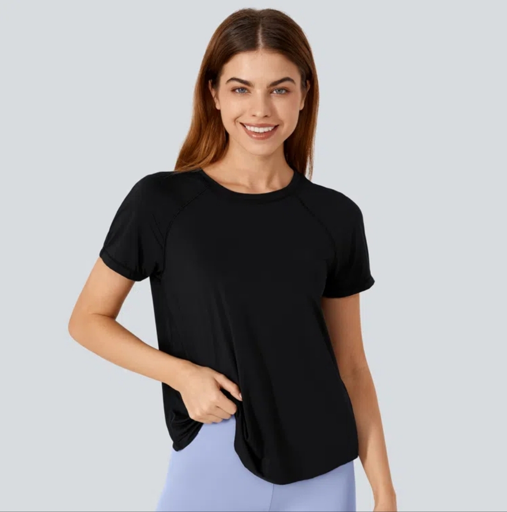 HALARA Contrast Mesh Split Hem Short Sleeve Yoga Sports Top NWT